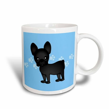 Bulldogs Game Day Ceramic 3dRose Cute Black Brindle French Bulldog Blue with Pawprints, Ceramic Mug, 11-ounce ()
