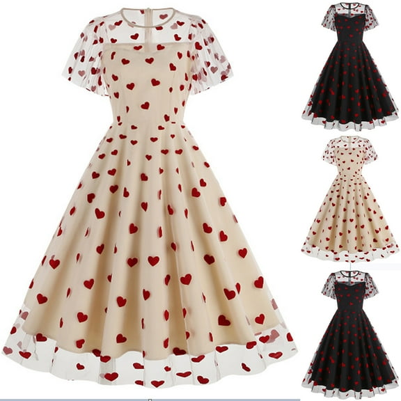 Abtuhar Women Summer Dress,Plus Size Dress for Women,Women's Fashionable Casual Sexy Summer Retro Printed Short Sleeved Round Neck Dress