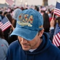 thumbnail image 5 of 250th Anniversary USA Patriotic Hat Independence Day American Flag Cap Adjustable Embroidered Commemorative Cap Vintage Denim Gift for Men Veterans,Light Blue, 5 of 6