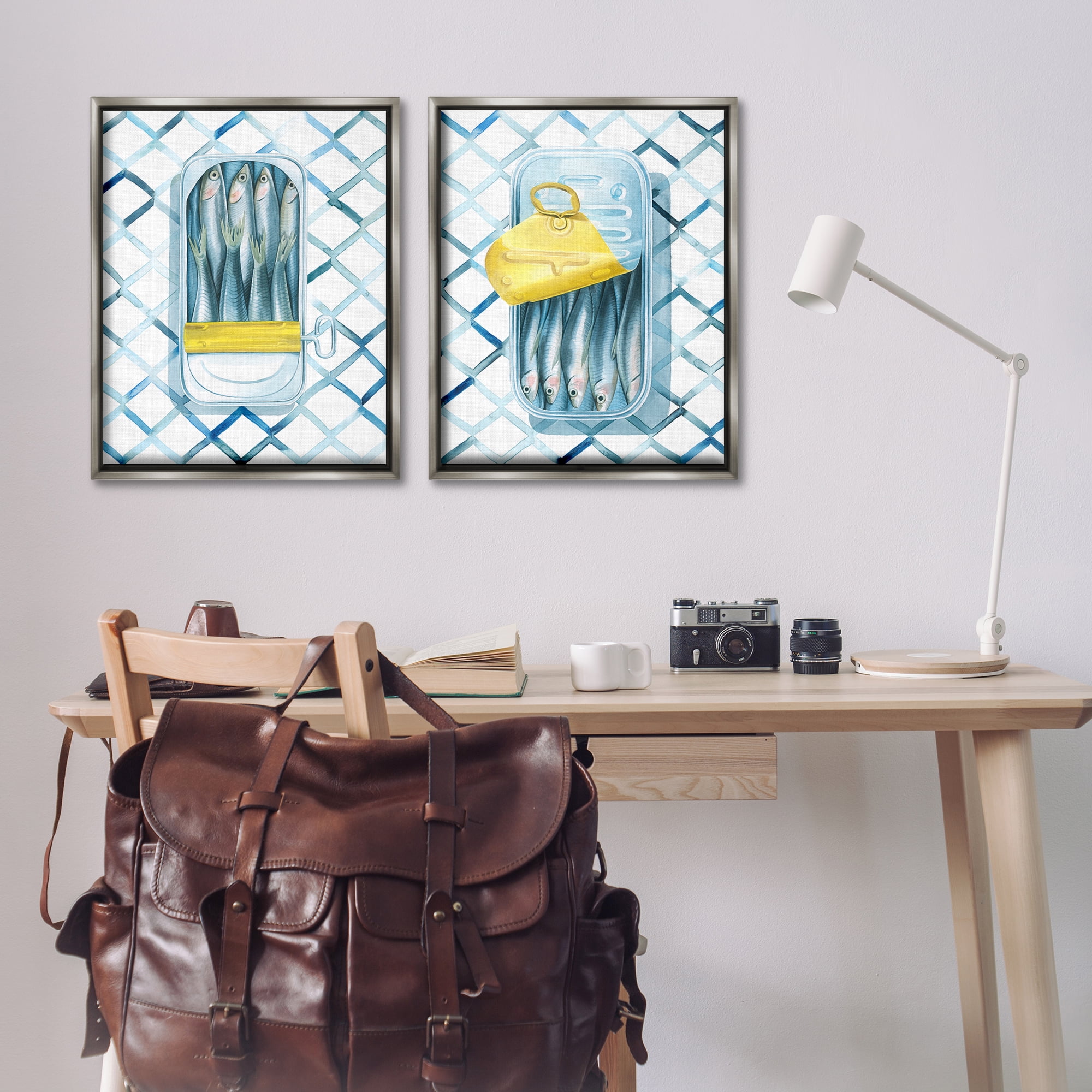 Stupell Industries Canned Sardines Food Art Food & Beverage Painting Gray Floater Framed Canvas Art Print Wall Art, 31 x 25, Set of 2