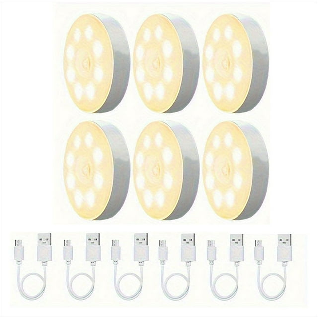 Paquete de 6 Luces LED con Sensor de Movimiento, Recargables por USB, para Armario Interior, Iluminación de Inducción A Batería para el Hogar.A