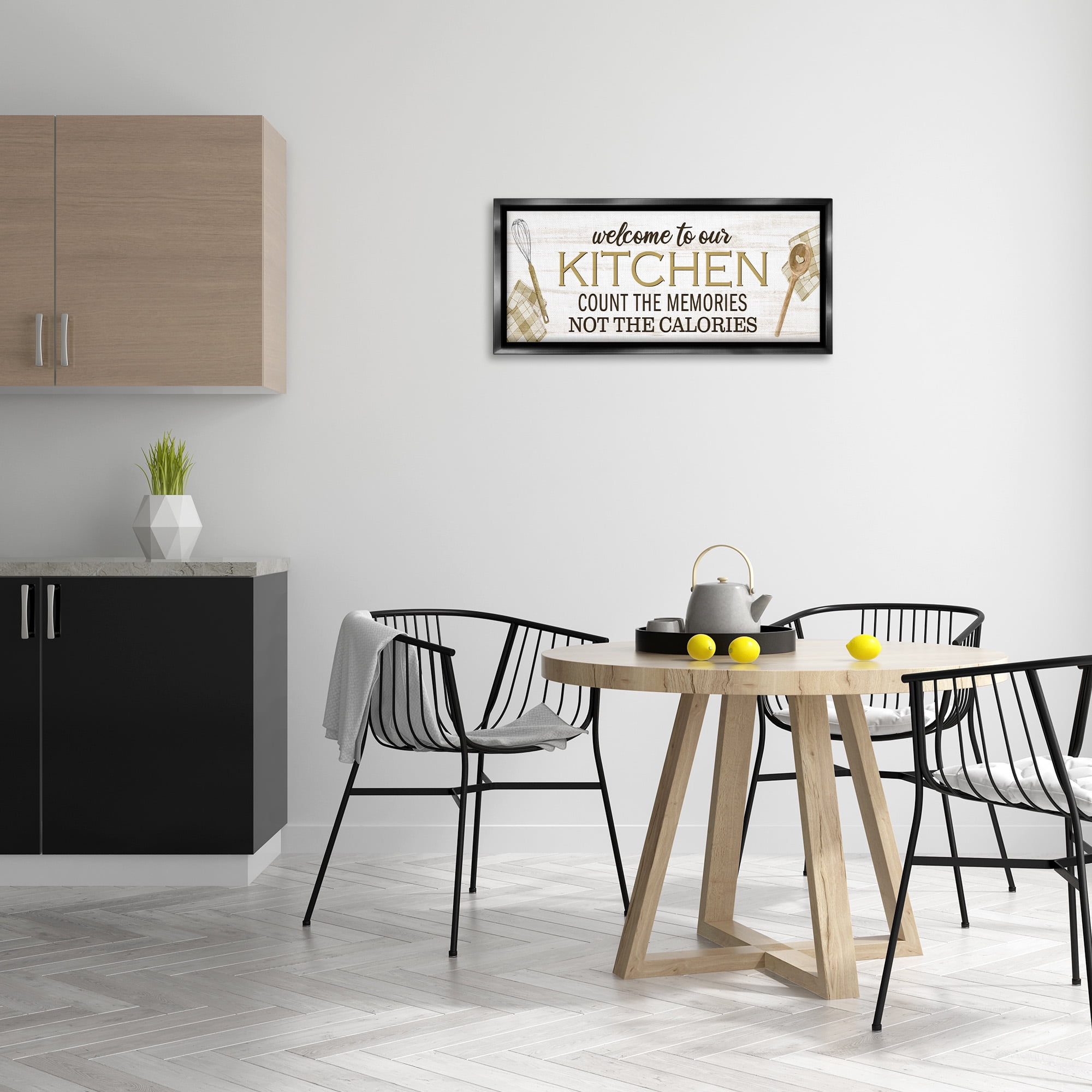 Stupell Industries Count Memories Not Calories Food & Beverage Painting Black Floater Framed Canvas Art Print Wall Art, 15 x 31