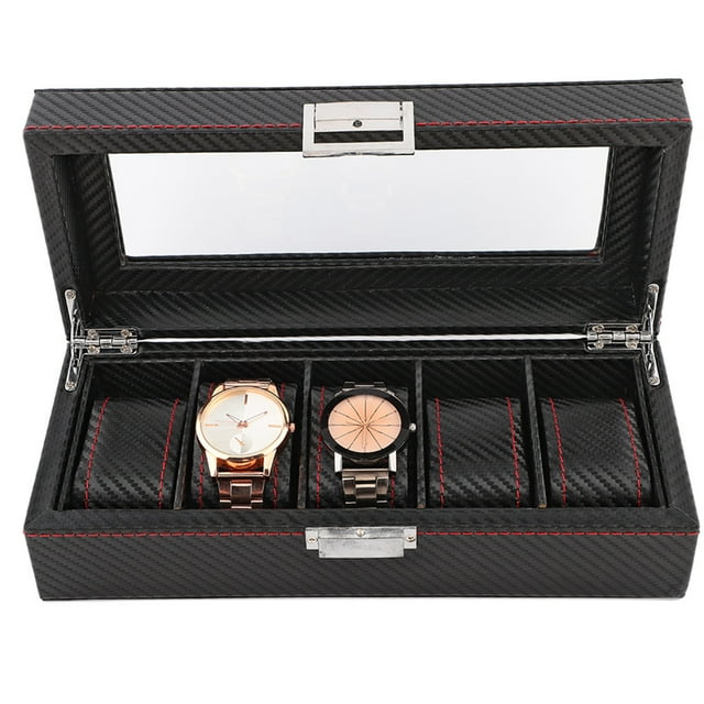 Slot 5 Slot Watch Box Travel Carbon Fiber Case Jewelry Display Storage Collector Organizer