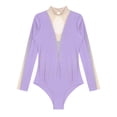 thumbnail image 5 of Nyeemya Women Sheer Mesh Long Sleeve Bodysuit Shiny Rhinestone Ballet Dance Gymnastics Leotard Light Purple L, 5 of 6