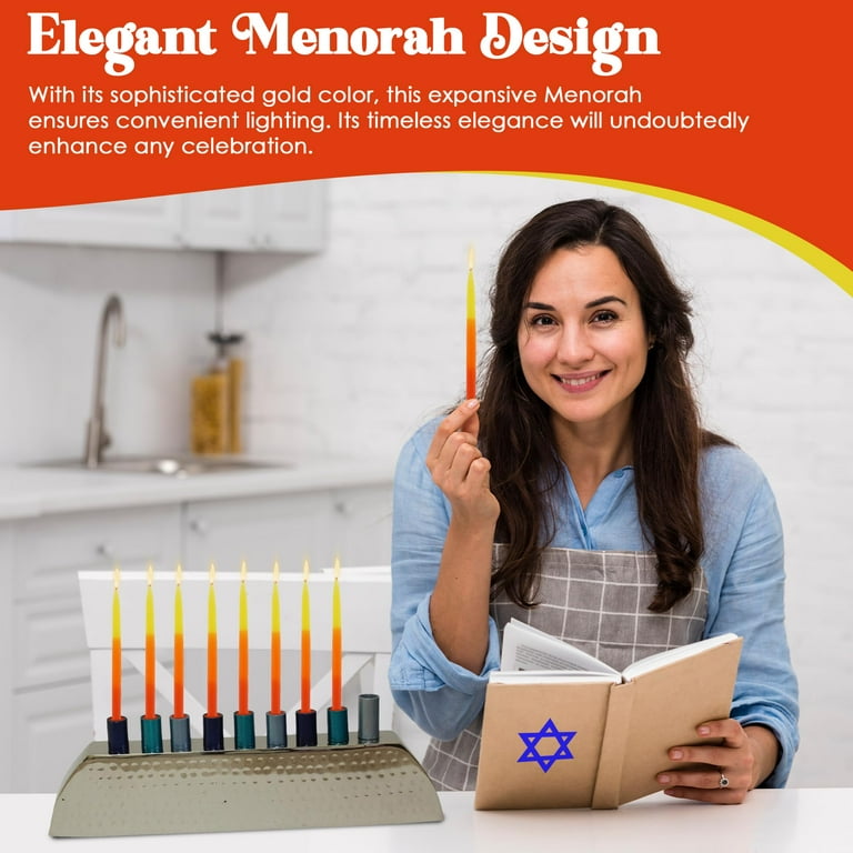 Aluminum Nickel-Plated Chanukah Candles Menorah, Gold Hammered photo 2