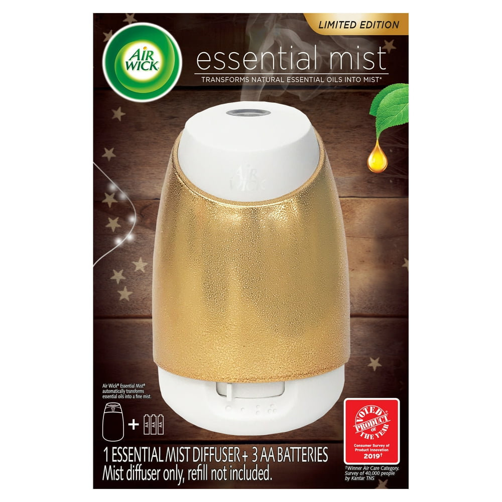Air Wick Essential Mist, Gold Holiday Essential Oils Diffuser, Starter Kit (Gadget only), Air