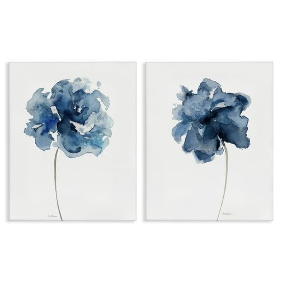 Stupell Industries Abstract Blue Single Blooms Floral Painting Wrapped Canvas Canvas Art Print Wall Art, 16 x 20, Set of 2