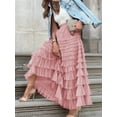 thumbnail image 4 of Yunliwuli Women's Long Skirt Multilayer Mesh Pleated High Waist High Stretch Elegant Solid Color Cake Skirt, 4 of 9