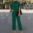 thumbnail image 6 of YYDGH Women's Mock Neck Split Long Sleeve Jumpsuit High Waist Elegant Formal Wide Leg Long Pants Dressy Romper Green S, 6 of 8