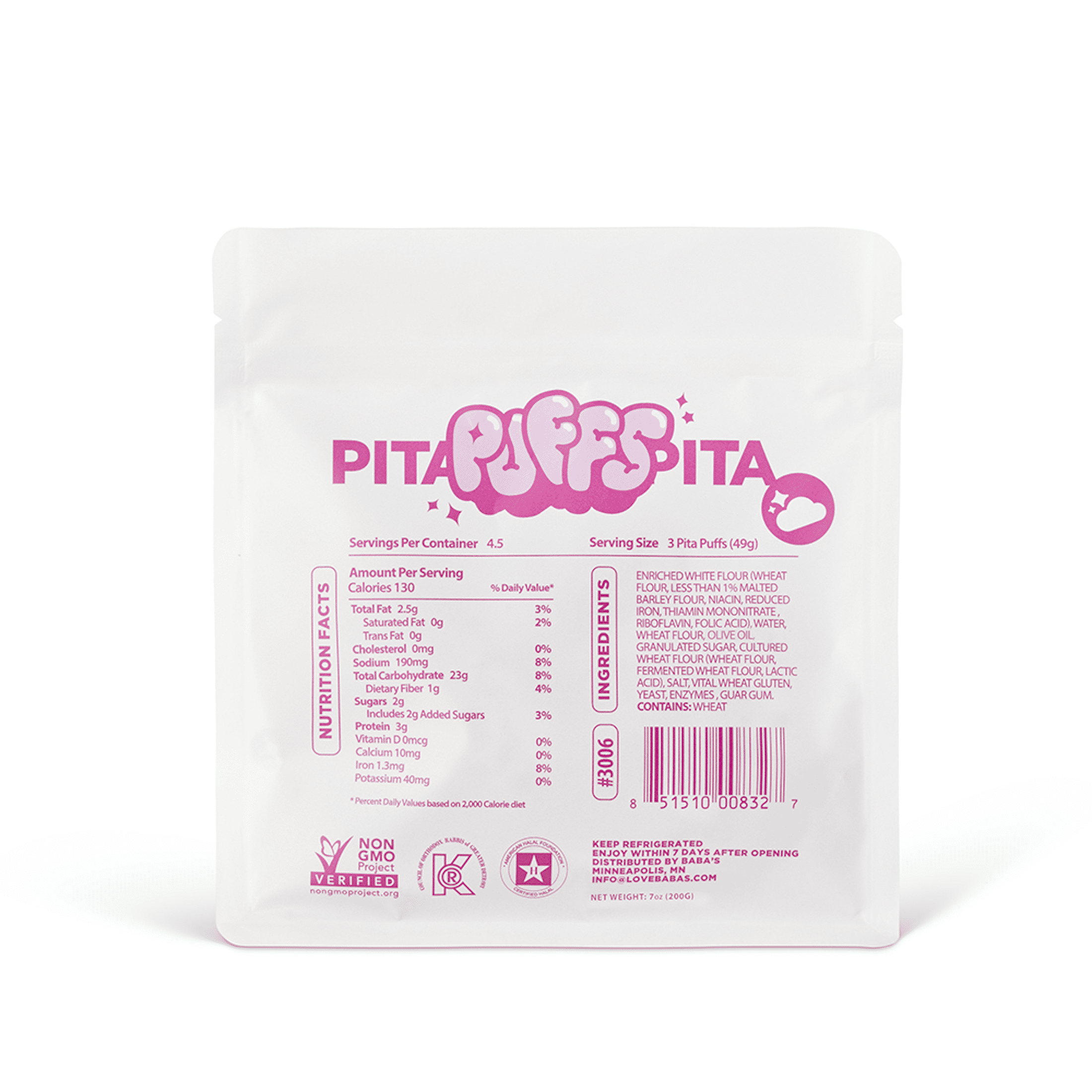 Baba’s Pita Puffs - Mediterranean-Style Fluffy Snack, 6 Count