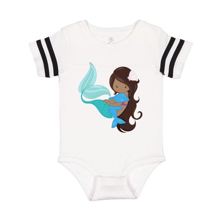 

Inktastic African American Mermaid With Brown Hair Dolphin Gift Baby Girl Bodysuit