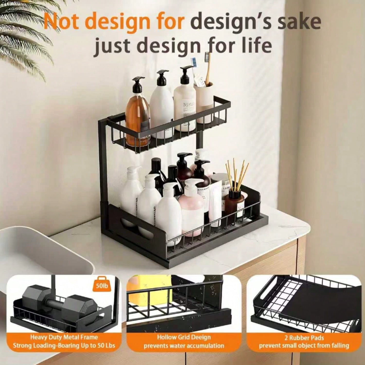 NTGFU 2 Tier Gray Under Sink Organizers and Storage, Slide Out Pull Out Cabinet Organizer Shelf, Metal Sliding Drawer for Kitchen Bathroom Pantry Cabinet Closet Organization Rack