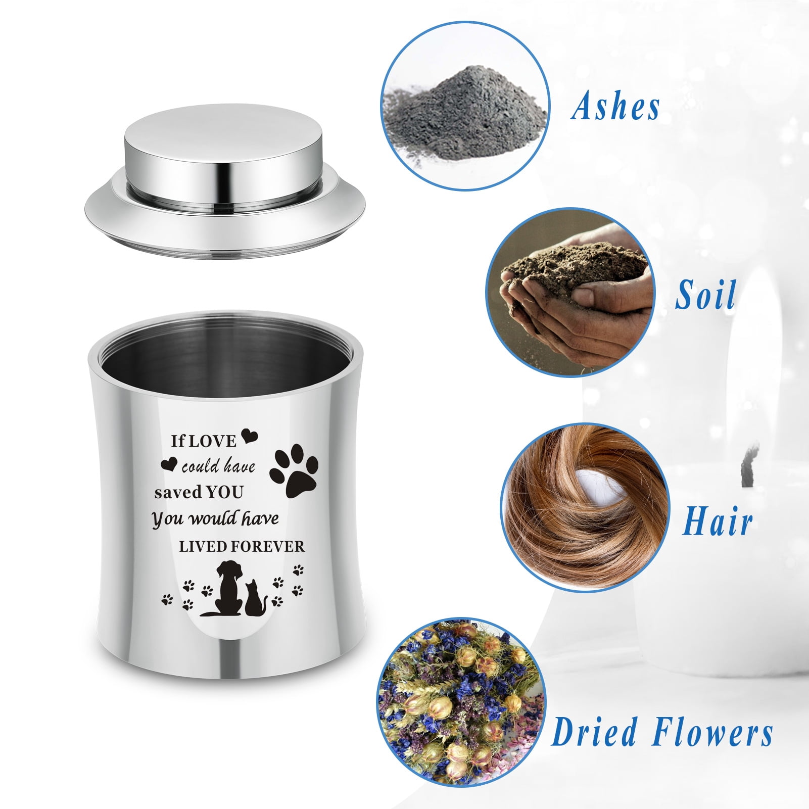3.93 Inches Small Urn for Human / Pet Ashes Small Keepsake Urn Heart /Tree Of Life / Paw Angel Wings Pattern Memorial Ashes Container Stainless Steel Mini Cremation Urn