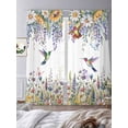 thumbnail image 3 of Watercolor Floral Sheer Curtains 84 Inch Length 2 Panels Set, Spring Daisy Sunflowers Wisteria Hummingbird Voile Window Treatment Curtains Sheers Drapes for Bedroom/Living Room/Kitchen 52"x84"x2, 3 of 7