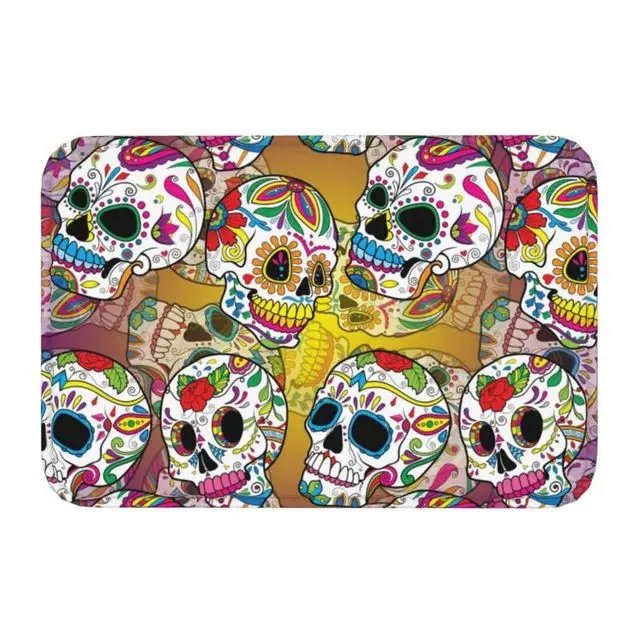 Felpudo colorido con flor de calavera de azúcar para el hogar, decoración del Día de los muertos mexicana, alfombrilla antideslizante para el suelo de la cocina, alfombra para pasillo