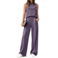 thumbnail image 3 of Two Piece Set for Women Summer Outfits Mock Neck Sleeveless Tank Top Wide Leg Pants Athletic Matching Sets Summer Vacation Travel Outfits Trendy Going Out Suits for Womens 2026 Purple XL, 3 of 4