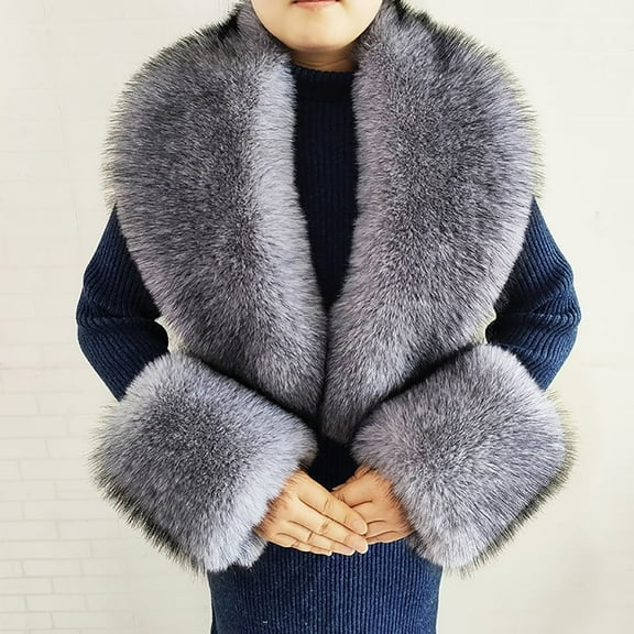  Faux Fur Collar Cuffs Set Warm Fake Fur Scarf Winter Women Fluffy Large Shawl Furry Scarves