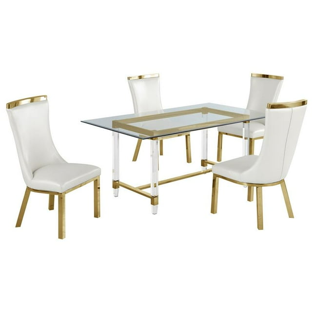 5pc. 68" x 40" Glass Dining Set with 4 Chairs and Gold Stainless Steel
