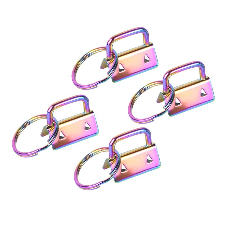 FATTERYU 4Pcs Key Fob Hardware 25mm Rainbow Color Vacuum Plating keychain Split Ring For Wrist Wristlets Cotton Tail Clip Webbing Hardware Accessories