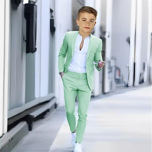 Boys' 2-Piece Formal Suit - Customizable, Wedding Style, Summer Jacket & Pants, Solid, Polyester/Wool, Size 2-16Y