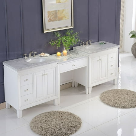 Silkroad Exclusive 103 Transitional Bathroom Vanity Carrara Marble Top Single Sink Cabinet