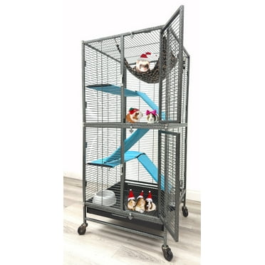 Deluxe Two Story Double Unit 4-Level Small Animal Critter Home Cage Hamster Habitat Mouse Rat Gerbil House Tight 1/2-inch Wire Spacing Rolling Cage for Ferret Hammock Chinchilla Sugar Glider