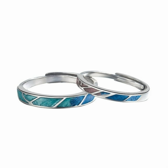 Couple Rings A Pair of Sterling Silver Matching Bands Adjustable Geometric Promise Rings for Him and Her Anniversary Jewelry Engagement Wedding Bands