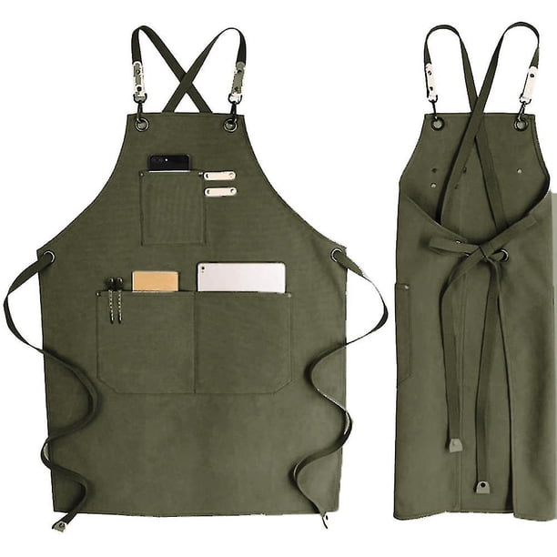 Denim Bib Apron, Adjustable Jean Aprons With Pocket & Cross-back Straps For Salon Barber Hairdressers
