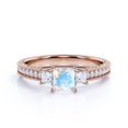 thumbnail image 3 of Edwardian 1.25 Carat Princess Cut Moonstone and Moissanite 3 Stone Wedding Ring - 18k Rose Gold over Silver, 3 of 4