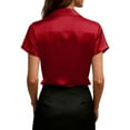 thumbnail image 3 of ASDFVBKG Womens Silk Satin Blouses Dressy Short Sleeve Shirt Casual V Neck Blouse Summer Work Silk Top Red 2XL, 3 of 4