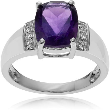 Brinley Co. Women's Topaz Accent Amethyst Rhodium-Plated Sterling Silver Radiant Fashion Ring