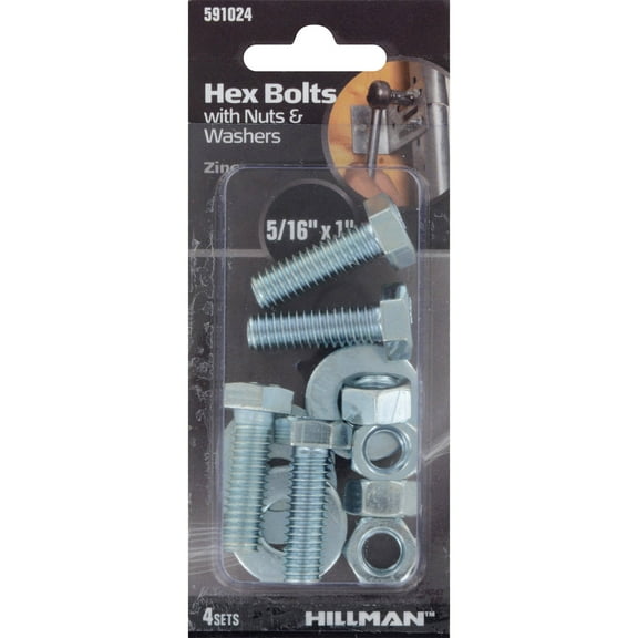 The Hillman Group 5/16" x 1" Hex Bolt with Nut and Washer, 4 Sets