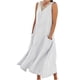 thumbnail image 2 of ICHUANYI Clearance Women's Summer V Neck Lace Fashion Casual Solid Color Sleeveless Cotton Linen Long Dress(White, M) ICHUANYI WER2023080816357, 2 of 8