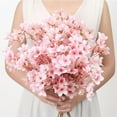 thumbnail image 4 of Xiao Hua 16 inch artificial peach blossom bouquet, artificial short branch peach blossom, home decoration fake flower, pink (6 pieces), 4 of 4