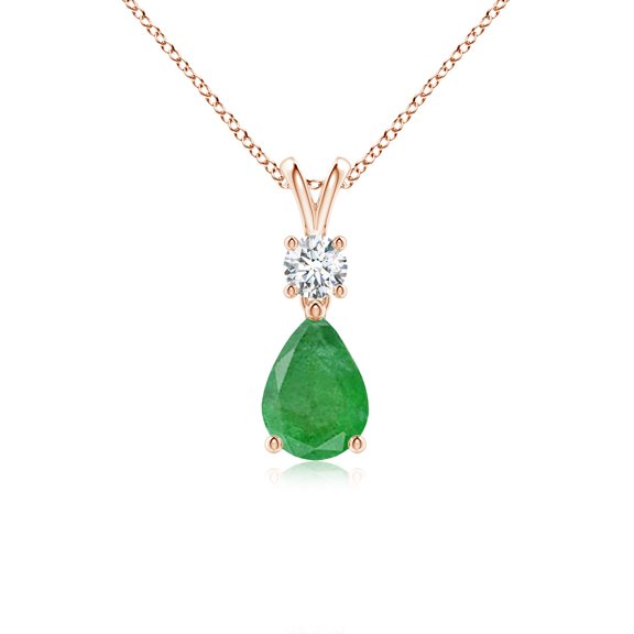 ANGARA Natural Pear-Shaped Emerald V-Bale Pendant in 14K Rose Gold for Women (Size-7x5mm) | May Birthstone, Birthday, Anniversary, Jewelry Gift for Women | Natural Emerald Necklace