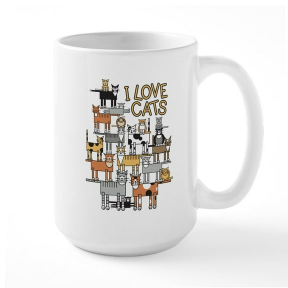 CafePress - I LOVE CATS Mug - 15 oz Ceramic Large White Novelty Mug