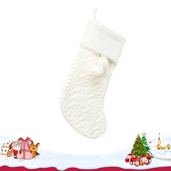 EXHUMKY Elegant White Wool Christmas Stocking for Holiday Decor, Ideal Xmas Party Accessory and Festive Home Decoration