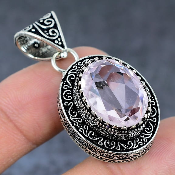 Natural Pink Kunzite Gemstone 925 Sterling Silver Jewelry Pendant 1.77"