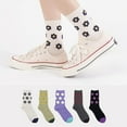 thumbnail image 2 of Women Crew Socks | 4-6 Pairs Flower Graphic Rainbow Striped Design Polka Dot Heart Leopard Pattern Cotton Socks | US 6-8, 2 of 6
