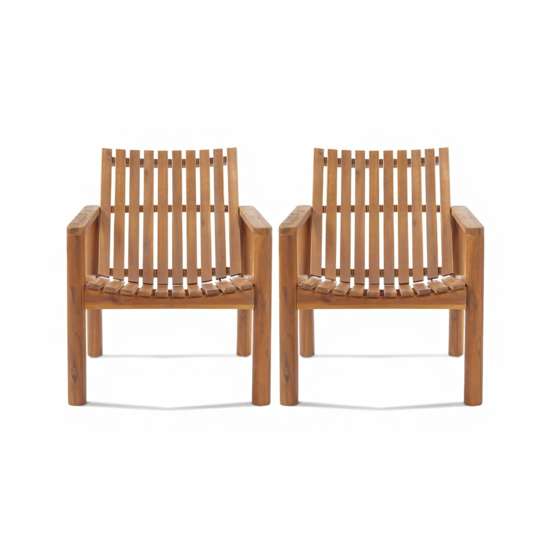 Christopher Knight Home Outdoor Acacia Wood Lounge Armchair with Slatted Back Curved Seat, Brown, Set of 2