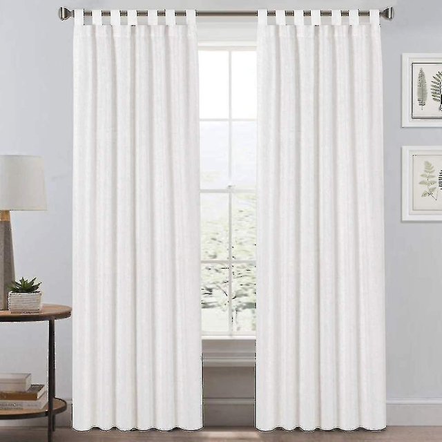 2x Tab Top Curtains Natural Linen Blended Airy Curtains For Living Room Home Decor Reducing Bedroom Drape Panels, White