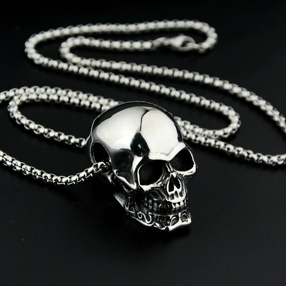 Vintage Skull Pendant 14K White Gold Punk Hip Hop Skeleton Necklace For Men Gothic Party Jewelry Gifts