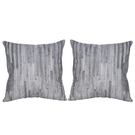 Hilason Set Of 2 Cowhide Leather Hair-On Patchwork Cushion Pillow Cover 16 X 16
