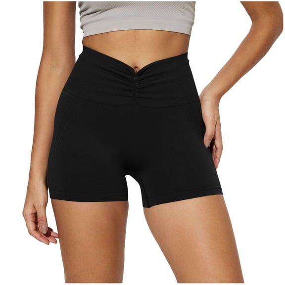 ZUKMRJPC Womens V-Front Ruched Yoga Shorts Elastic High Waist Seamless Workout Biker Shorts 2026 Summer Athletic Shorts for Running Gym