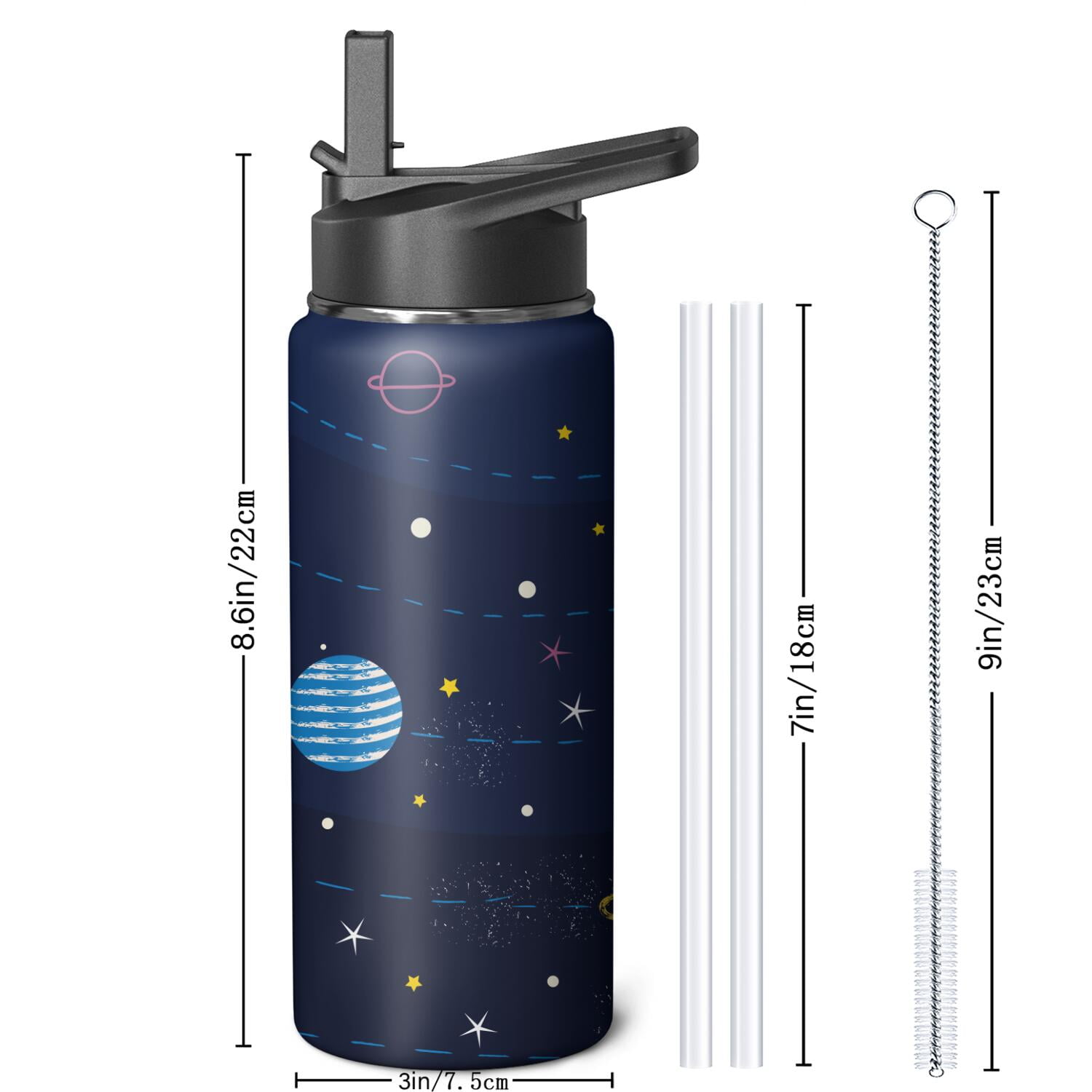 Galaxy Insulated Water Bottle with Straw & Cleaning Brush – 18oz | Leakproof, BPA-Free, 304 Stainless Steel, Wide Mouth, Travel Mug for Car, Gym, Office, Starry, Christmas Thanksgiving Gift