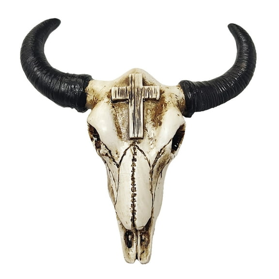 Dayesque Artistic Resin Bull Head Sculpture Mini Wall Hanging Cross Southwestern Cow Skull Decor Rustic Mini Wall Cow Skull Decor for Farmhouse