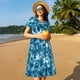 thumbnail image 4 of Fotbe Blue Tie Dye Vestido Largo de Moda para Mujer, Vestido Tipo Camiseta con Manga Corta y Estilo Casual a Rayas y Bloques de Color, 4 of 6
