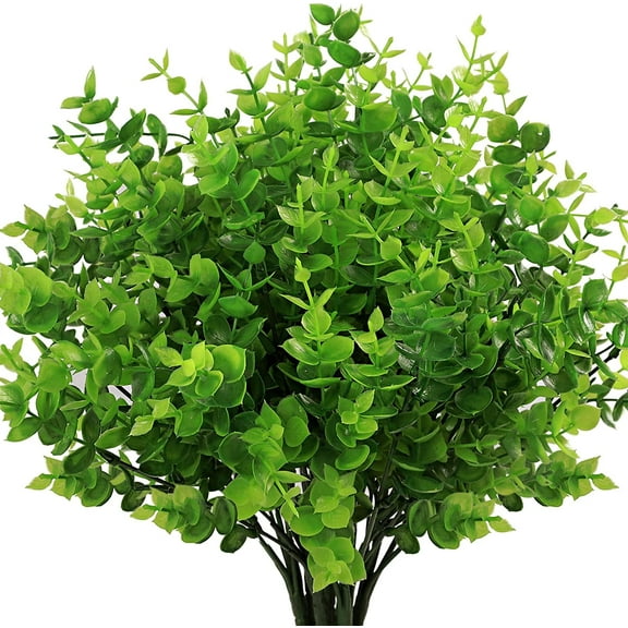 Morttic 12 Pack Outdoor Artificial Boxwood Fake Stems Plants, Faux Plastic Greenery for Indoor Outside Hanging Plants Office Porch Patio Courtyard Window Box Garden Wedding Outside Decoration
