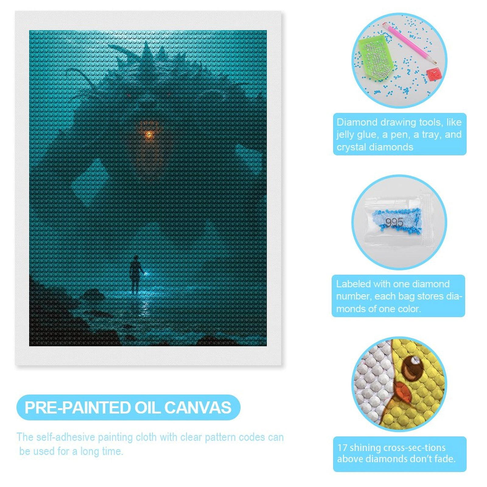 Diamond Art Kits for Adults, Giant Sea Monster Encounter 5D Diamond Painting Kits for Adults Beginners, DIY Full Drill Diamond Painting, Gem Art and Crafts 12x16