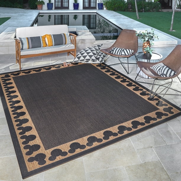 Mickey Mouse Outdoor Rug Border Chestnut Black